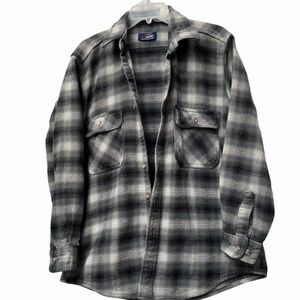 Five Brother Thick Flannel Shirt Black Gray White Plaid size M